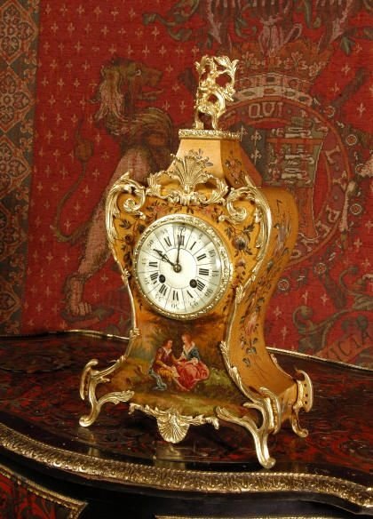 ***** Sold ***** Gold Lacquer and Ormolu Rococo Boudoir Clock